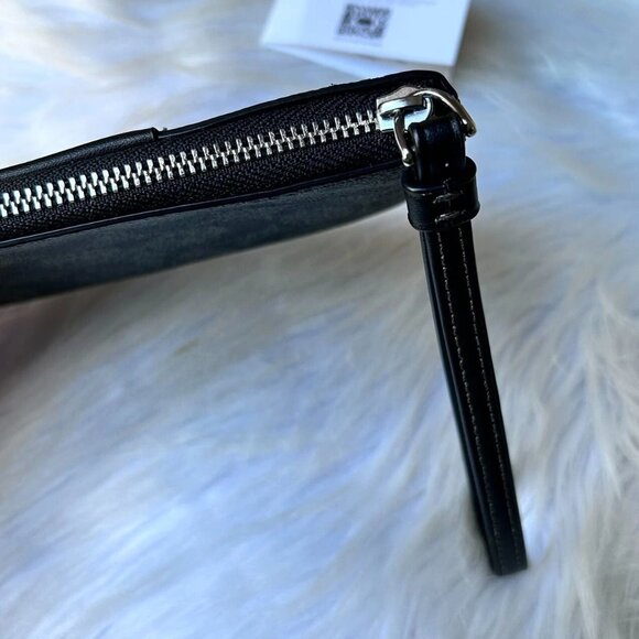 New Coach Signature Classic Crossgrain Leather Corner Zip Wristlet~Black - Picture 4 of 5